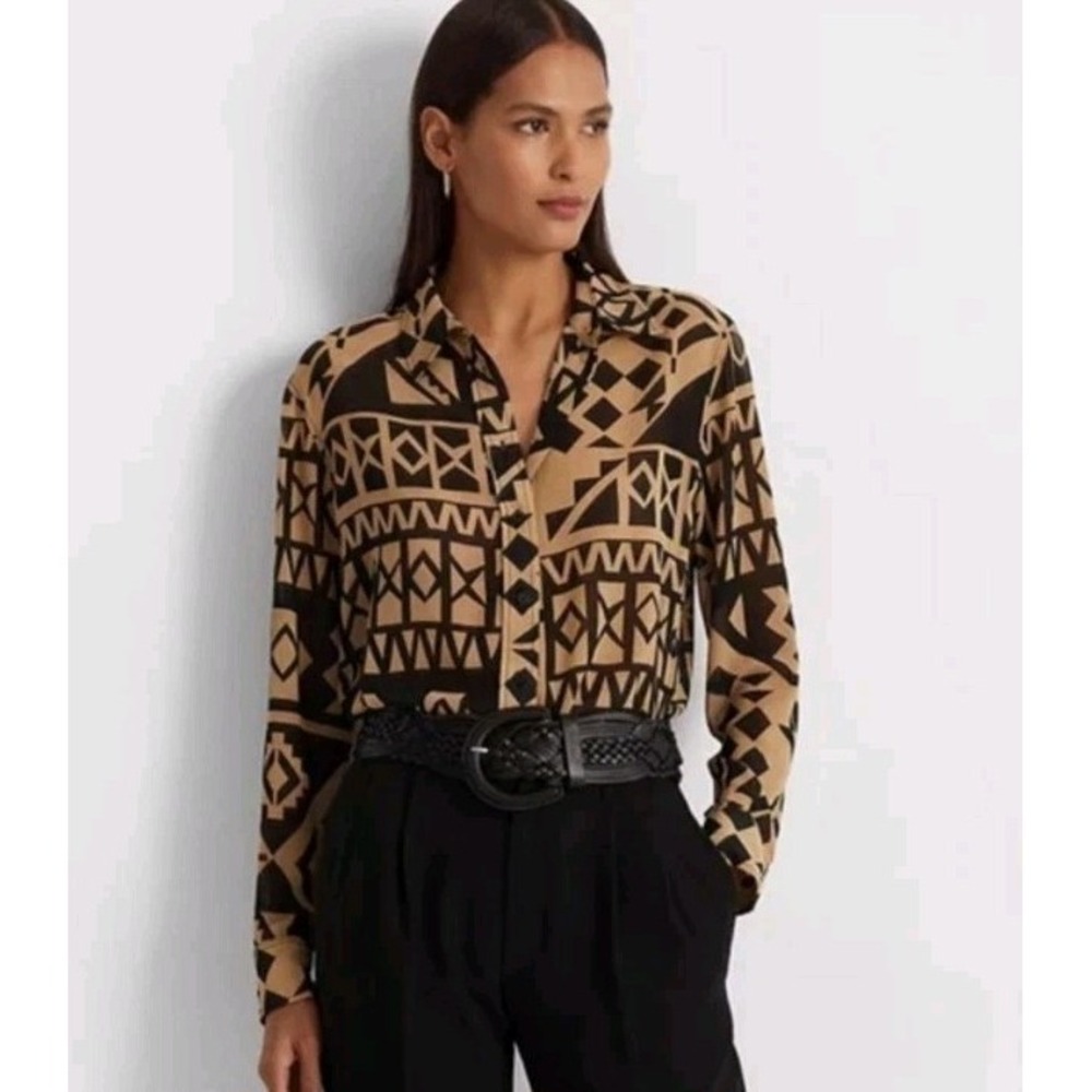 Lauren Ralph Lauren Women's Geo Geometric Aztec Print Georgette Lightweight Butt